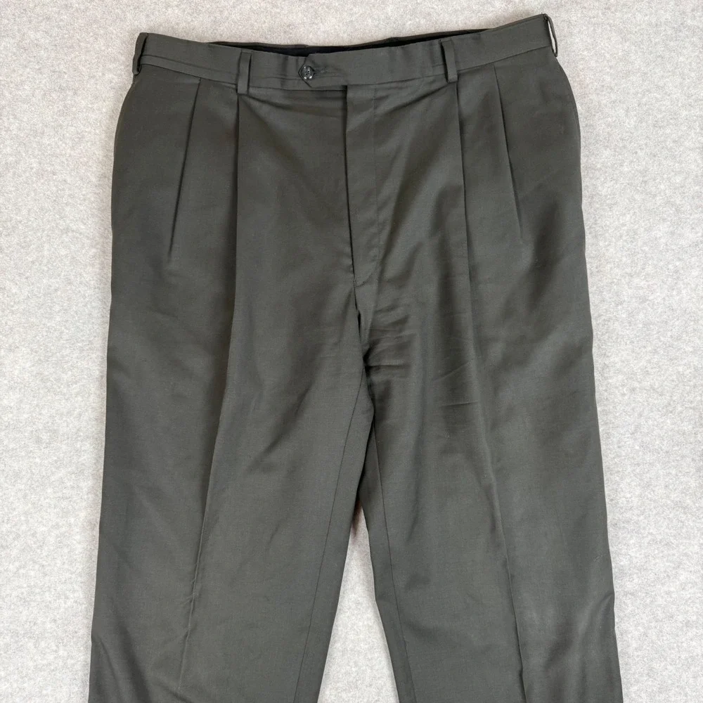 Jos. A. Bank Dress Pants 38x34 Pleated Signature Collection Olive Green 0384
